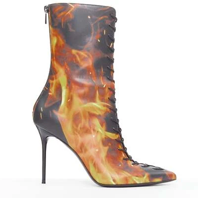 稀有 BALMAIN Uria 黑色橙色燃烧火焰紧身胸衣蕾丝靴 EU39 — 第 1/4 张图片