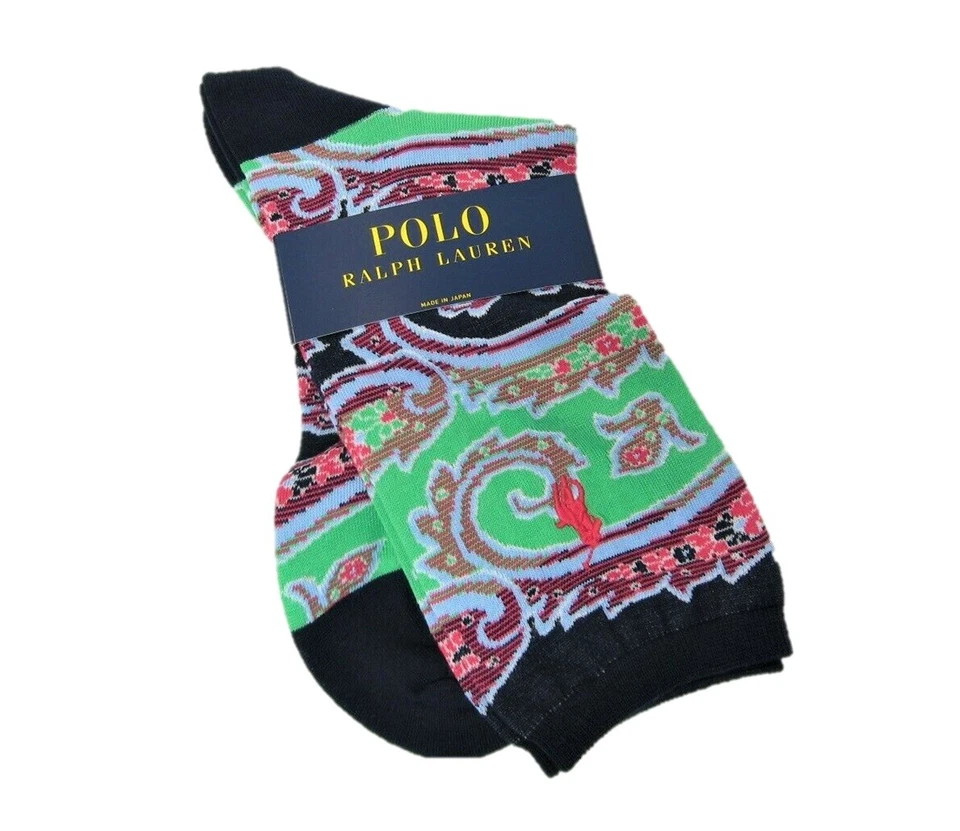 Ralph Lauren Damas Mezcla de Algodón Pantalón Crew Calcetines Paisley Azul Marino Rosa Verde Foto 1 de 1