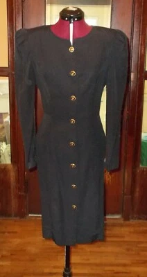 VESTIDO negro vintage años 80 All That Jazz talla 9/10 botón delantero ^ Foto 1 de 4