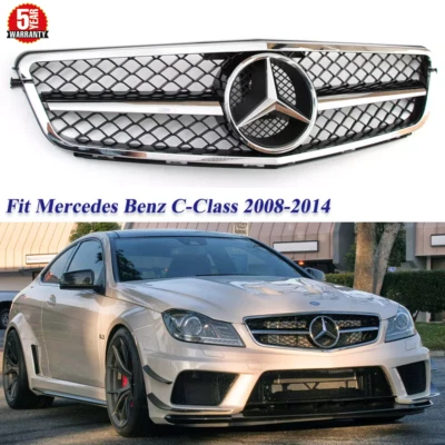 Chrome Front Grill Grille w/Star For Mercedes Benz W204 C250 C300 C350 2008-2014 - Image 1 of 4