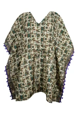 Printed Short Caftan Draw String with Pom-Pom Beach Cover Up XL