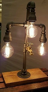 Handcrafted Industrial Pipe Three Tier steampunk style lamp with spigot - Picture 1 of 1