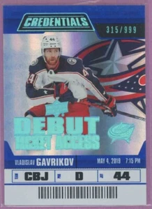 2019-20 UD CREDENTIALS DEBUT TICKET ACCESS ROOKIE VLADISLAV GAVRIKOV #72 315/999 - Bild 1 von 1