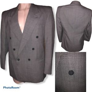 Guy Laroche DB Double Breasted Wool Jacket Black Gray Houndstooth Check Sz 40R