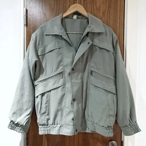 Vintage 90s Grey Green Jacket Bomber Grandad Size S Oversized Cargo - Picture 1 of 8