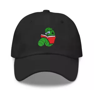 Bücherwurm bestickte schwarze Mütze, cooles Geschenk für jedermann, Lesebücherwurmkappe Mütze - Bild 1 von 4