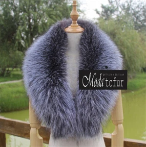 COLLO PELLICCIA di VOLPE ARGENTATA FOURRURE RENARD silver FOX fur LIGHT SILVER - Picture 1 of 5