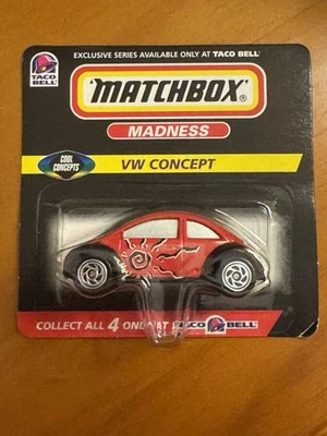 Tarjeta corta Matchbox Taco Bell Madness VW Concept Beetle 1999 escala 1:64 Foto 1 de 3