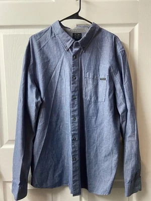 Oakley Chambray Button Down Shirt Mens XLG Blue Pocket All Cotton Manly Speckled - Image 1 of 4