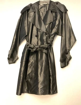 Gabardina vintage brillante con cinturón para mujer mediana de doble botonadura gris impermeable Foto 1 de 4