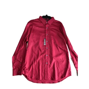 Men's Luxury Long Sleeve Formal Button Up Modern Fit Solid Color Red Large - Picture 1 of 6