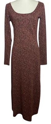 Peruvian Connection Small Midi Maxi Damask Floral Dress Cotton Stretch Burgundy - Image 1 of 4