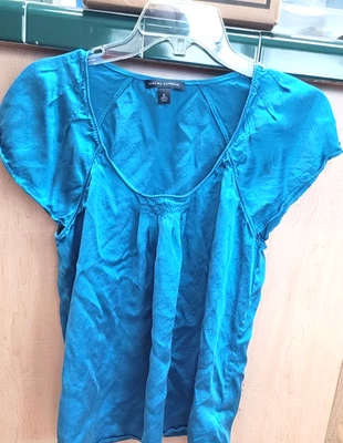 Banana Republic Peasant Blouse Medium Silk Turquoise - Image 1 of 4