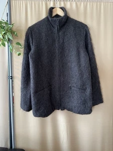Barney's New York HARRIET SELWYN Womens sz 1 L gray fuzzy mohair zip jacket - Picture 1 of 10
