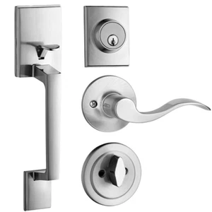 Door Handle Lock with Lever & Dead bolt - Satin Nickel - Picture 1 of 3