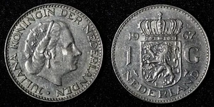 Niederlande Juliana Nickel 1967 Fisch 1 Gulden 25mm Royal Dutch KM# 184a (942) - Bild 1 von 3