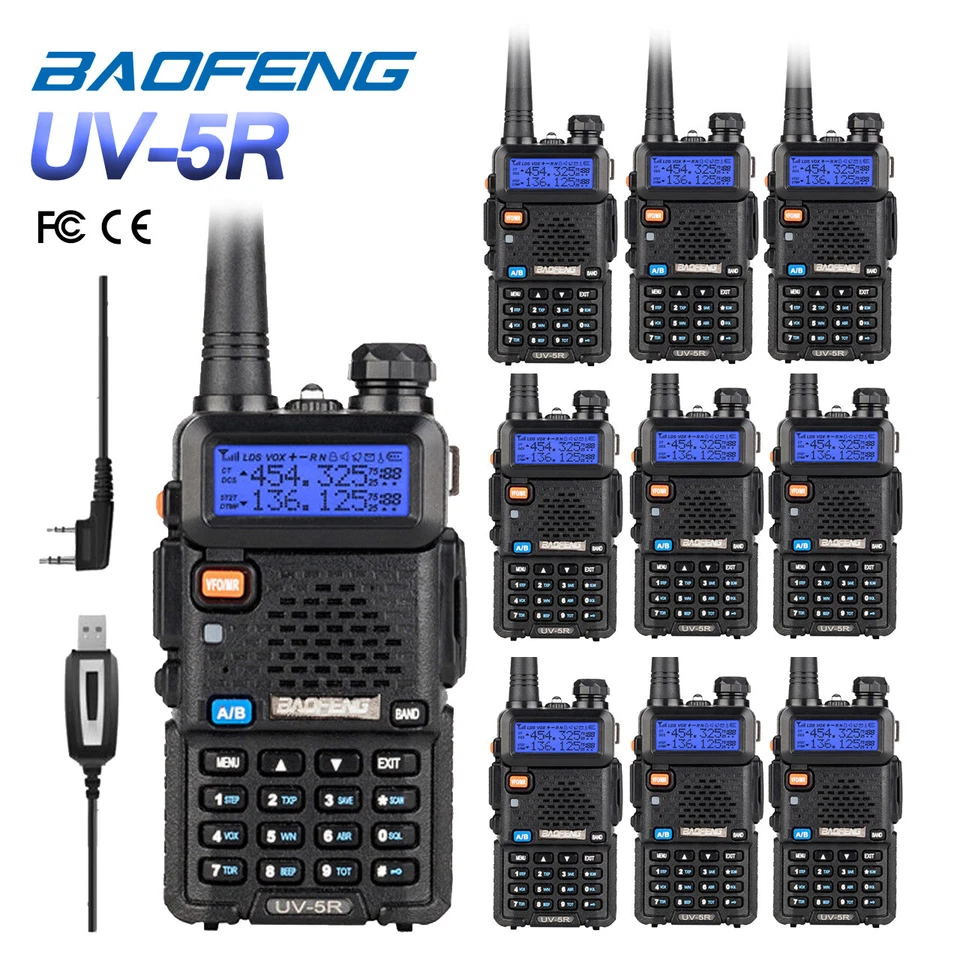 Paquete de 10 radio bidireccional Baofeng UV-5R doble banda VHF/UHF HT + cable entrega rápida Foto 1 de 4