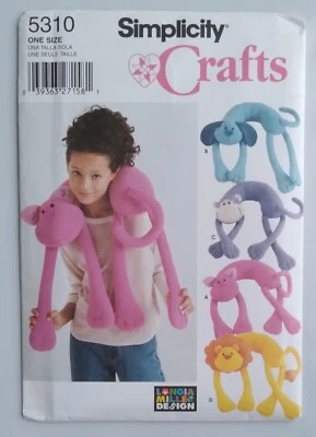 SIMPLICITY #5310 ANIMAL NECK PILLOWS CAT DOG MONKEY LION PATTERN UNCUT - Image 1 of 3