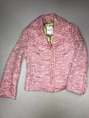 WALTER TWEED FRINGE JACKET BLAZER Pink SZ 2.. Missing Buttons - Image 1 of 4