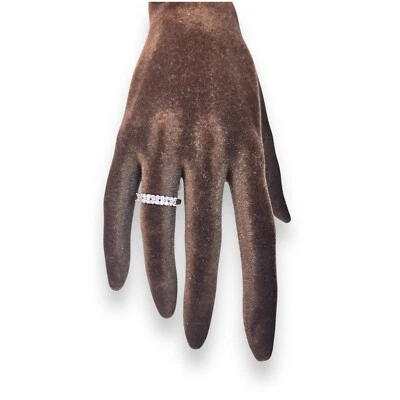 anello argento 925 rodiato anallergico zirconi bianchi rosa misura 12 fedina - Immagine 1 di 4