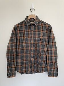 Taylor Stitch Flannel Shirt Men's 42 Large Button-Up Orange Gray Check (Read)