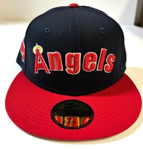 California Angels MLB NE Cooperstown Retro Script Fitted Hat~Navy/Red - Picture 1 of 6