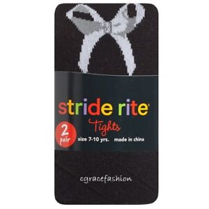 Stride Rite Girl 2PR Cotton Sweater Black Argyle Bow White Footed Tights 7-10