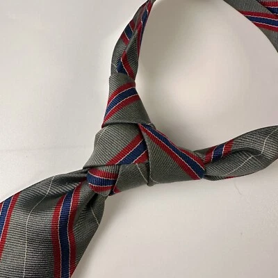 Aquascutum London серый темно-красный полоски вручную закончил Англии галстук Repp 56 «x 3» - Изображение 1 из 4