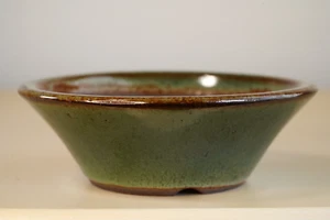 Japanese Bonsai Pot Tokoname YAMAAKI φ5.4"(13.7cm) Green Glazed Round Y767 - Picture 1 of 9