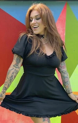 Vestido Sourpuss Betsy ¡RARO! Pinup negro retro Goth Punk XL Foto 1 de 4