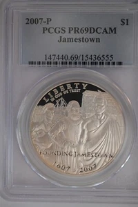 2007 P Jamestown $1 Silver 400th Anniversary coin-PCGS PR69 DCAM - Picture 1 of 2