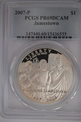 2007 P Jamestown $1 Silver 400th Anniversary coin-PCGS PR69 DCAM - Image 1 of 2