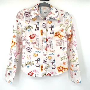 Luella for Target weiße Graffiti Knopfleiste Langarm Damen Bluse Gr. XS - Bild 1 von 6