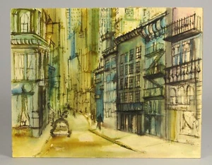 =American School (XX c.) Modernist Urbanist Watercolor Street Scene by Sullivan - Picture 1 of 8