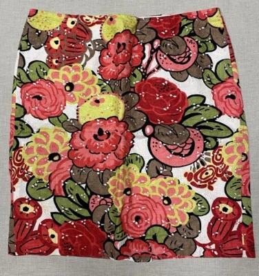 Cynthia Steffe Women’s Summer red pink floral design linen eyelet skirt  size 6 - Image 1 of 4