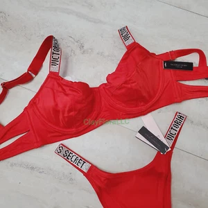 Victoria's Secret Shine Strap Wicked JUEGO DE NATACIÓN pedrería logotipo brasileño rojo - Imagen 1 de 16