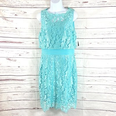 Antonio Melani Dress Women’s 12 Blue Lace Sheath Sleeveless Scallop Hem New - Image 1 of 4