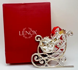Lenox Santa Sleigh Sparkle and Scroll Ornament Christmas Tree Silver Tone Toys - Picture 1 of 8