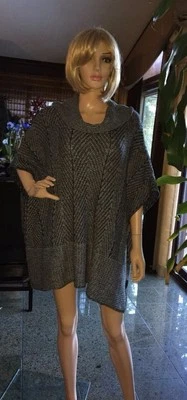 EIGHT Eight Eight Cowl Neck CAPE Style Sweater BLACK WHITE 100% COTTON SZ 2X NEW - Image 1 of 4