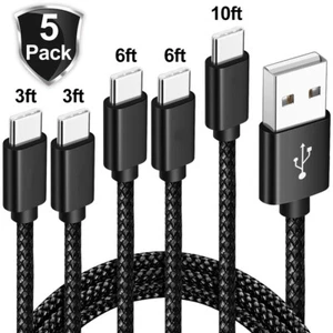 5 Pack Galaxy S9 Plus S8 Note 10 USB-C Type C FAST Charging Sync & Charger Cable - Picture 1 of 7