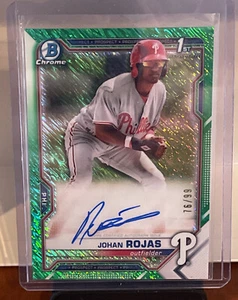 2021 Bowman Chrome JOHAN ROJAS Green Shimmer 1st Bowman Auto #d/99 Phillies - Picture 1 of 2