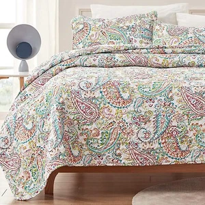 SLEEP ZONE 3-Piece Printed Quilt Set - King Size - Lightweight Reversible Set - Picture 1 of 7