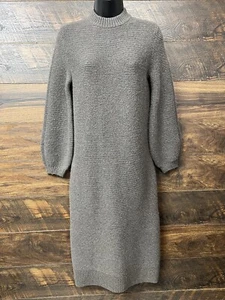 Prologue Grey Sweater DressSixe XS Thick Cozy Puff Sleeves Mock Collar - Picture 1 of 13