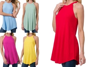 Women's Long Halter Neck Tank Top Sleeveless Shirt Basic Casual Blouse Shirt - Picture 1 of 33