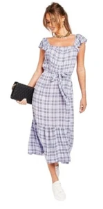 SALE! SIZE 14 COTTON MIDI DRESS PURPLE CHECKED GYPSY BOHO HOLIDAYS - Picture 1 of 7
