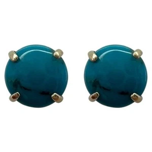 NATURAL Blue Turquoise 5mm Round Cabochon 9k Yellow Gold Stud Earrings 5mm - Picture 1 of 7