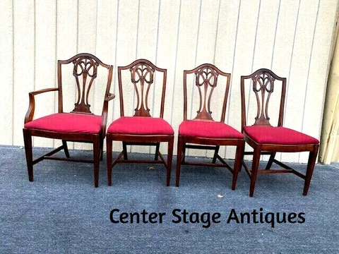 59238   Set of 4 Antique Mahogany J B VANSCIVER Shield Back Dining Room Chairs Cover