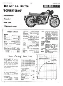 Motocicleta Norton 'Dominator 99' 1960 597cc revista original informe corte - Imagen 1 de 1