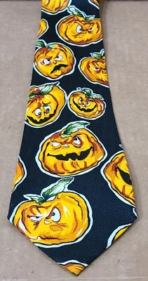 E. Graziano Black/Orange Angry Pumpkins Halloween Tie 100% Polyester Necktie - Image 1 of 4