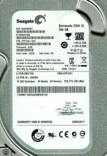 Seagate 9YP142-543 500-GB 7.2K RPM 6.0Gbps SATA 3.5" LFF Hard Drive ST3500413AS - Image 1 of 1